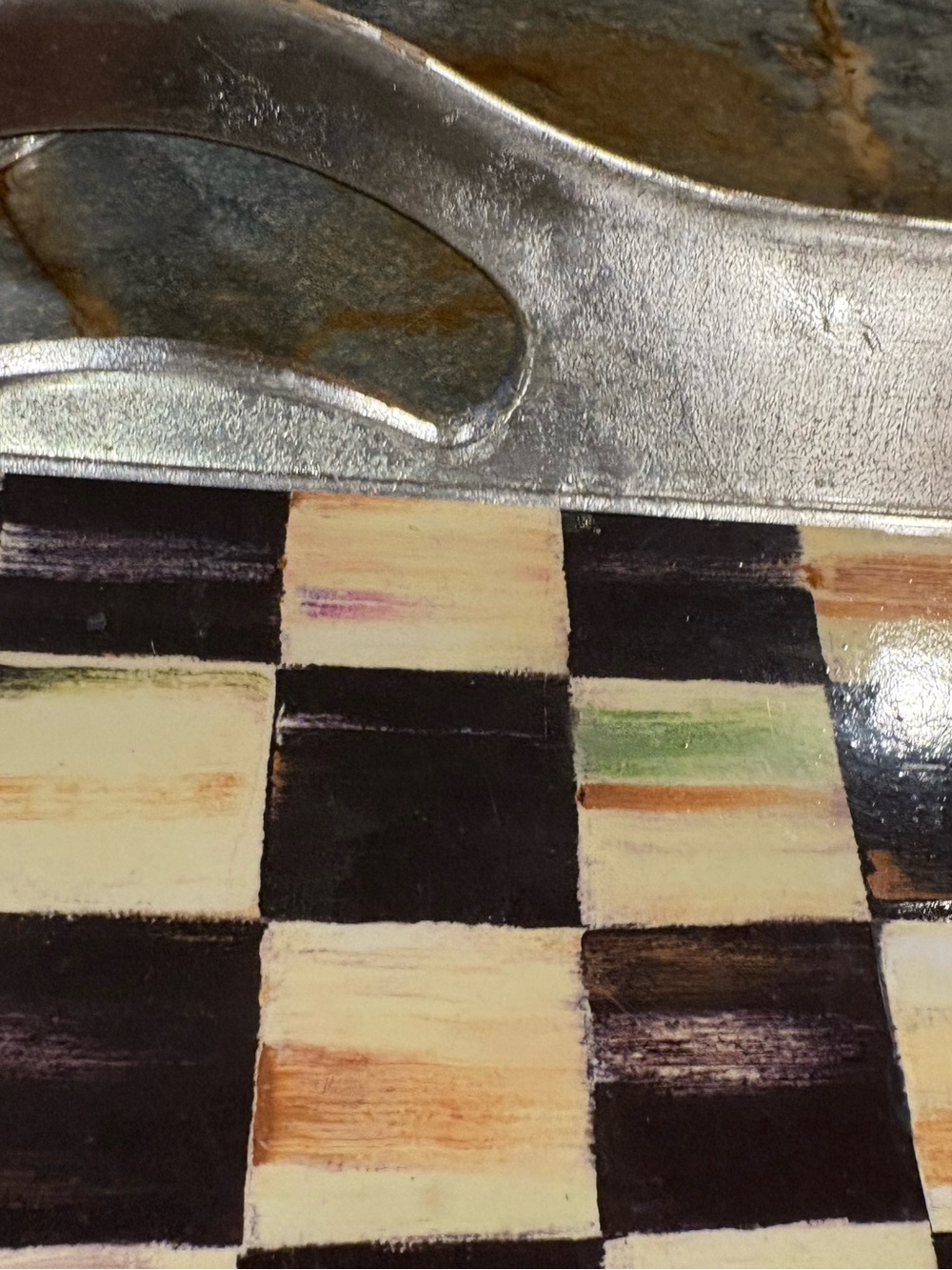 RARE Mackenzie Childs Courtly Check Large SILVER LACQUERED Tray 🖤 - Picture 5 of 11